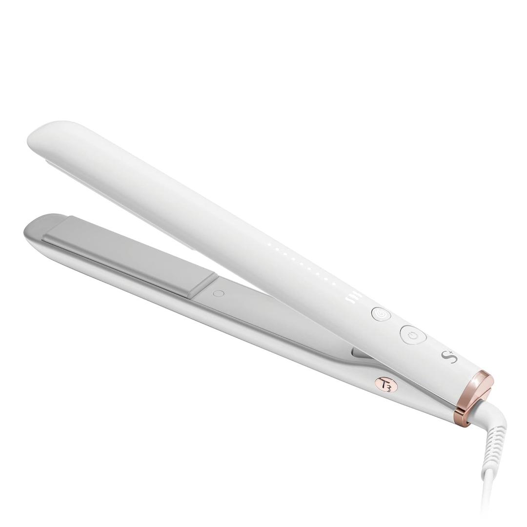 T3 SinglePass StyleMax Professional 1" Ceramic Flat Iron with Custom Heat Automation, 9 Heat Settings, Longer Ceramic Plates, for Straightening, Waving, Curling & Styling (White/Rose Gold)