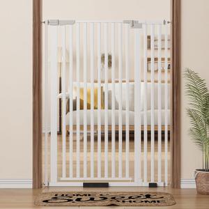 51.18" Extra Tall Pet Gate for Doorways Auto Close, Walk Thru Metal Cat Gates 30.7"-38.20" w, Adjustable Width with Extension Kits,No Drilling Pressure Mount Kit (White)