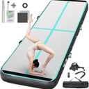 FBSPORT Inflatable Air Gymnastics Mat Training Mats 4/8 inches Thickness Gymnastics Tracks for Home Use/Training/Cheerleading/Yoga/Water with Pump (10ftL*3.3ftW*8inH, Black Green)