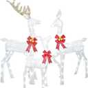 Lighted Christmas Decoration Deer 3 Piece, Light up Christmas Decor Reindeer Family Set for Indoor Outdoor Front Yard Porch with LED Lights, Plug, Ground Stakes - White