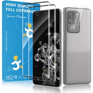 2+2 Pack for Samsung Galaxy S20 Ultra Screen Protector and Camera Protectors, Fingerprint Support, Case Friendly, Bubble-Free, 9H Hardness Glass for S20 Ultra 5G
