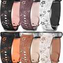 Flower Engraved Band for Samsung Galaxy Watch 7/6/5/4/FE 40mm 44mm/Galaxy Watch 6/4 classic Bands 47mm 43mm 46mm 42mm/Watch 5 pro 45mm Women,No Gap Silicone Cute Floral Strap Wristband Two-Tone Correa
