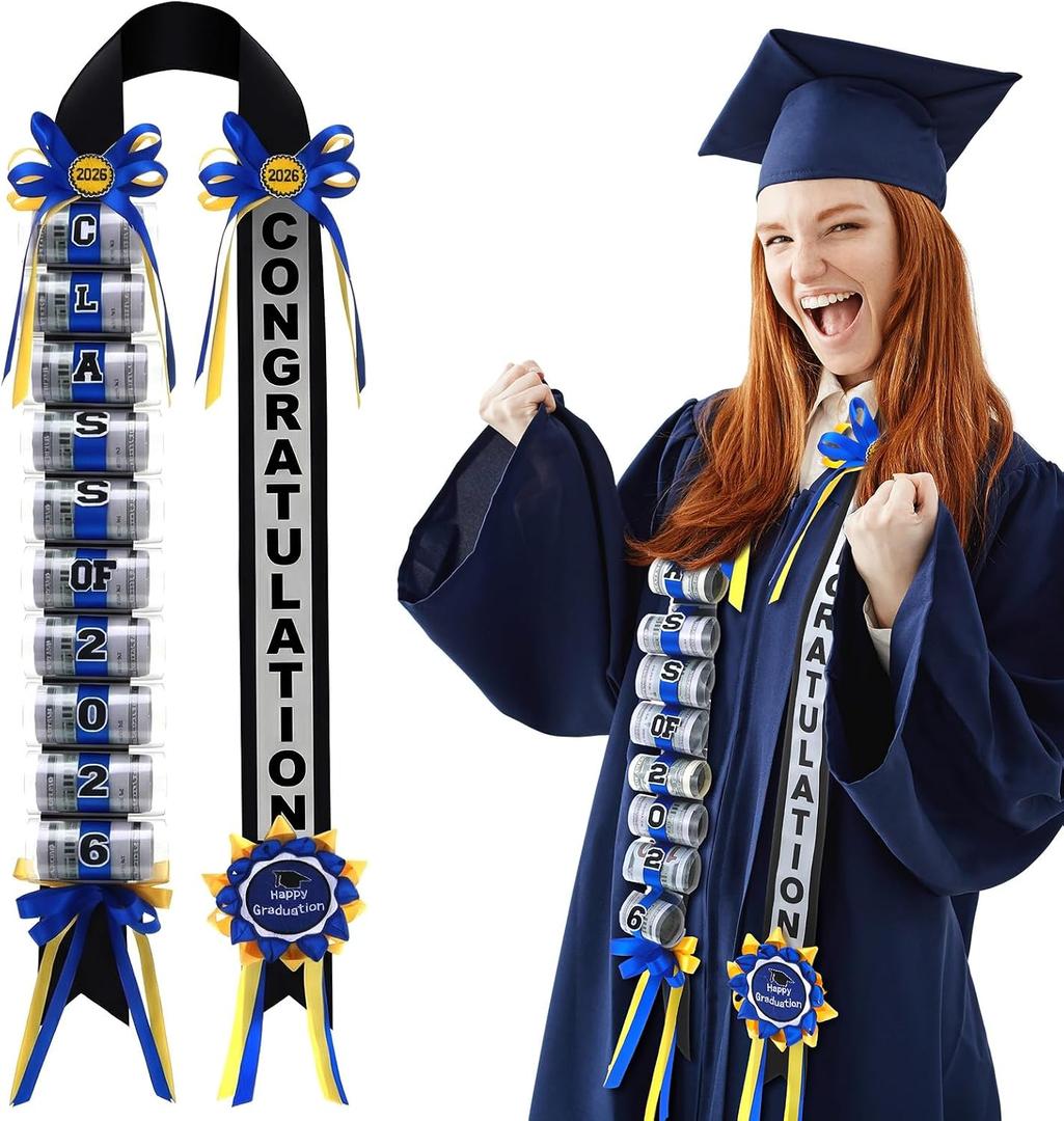 Lyrow Graduation Money Lei Class of 2026 Ribbon Lei Gift Graduation Cash Gifts Pull Ideas for High School College Party Supplies(Blue,Classic)