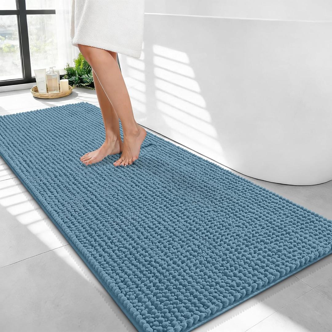 OLANLY Thick Bathroom Runner Rugs 44x24, Extra Soft Absorbent Chenille Bath Rugs, Rubber Backing, Machine Wash Dry, Long Bath Mats for Bathroom Floor, Tub and Shower, Home Decor Accessories, Airy Blue