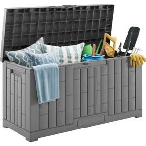 EAST OAK Outdoor Storage Box, 60 Gallon Deck Box Indoor and Outdoor Use, Waterproof Resin Storage Bin for Patio Cushions, Gardening Tools, Lockable, UV Resistant, Grey