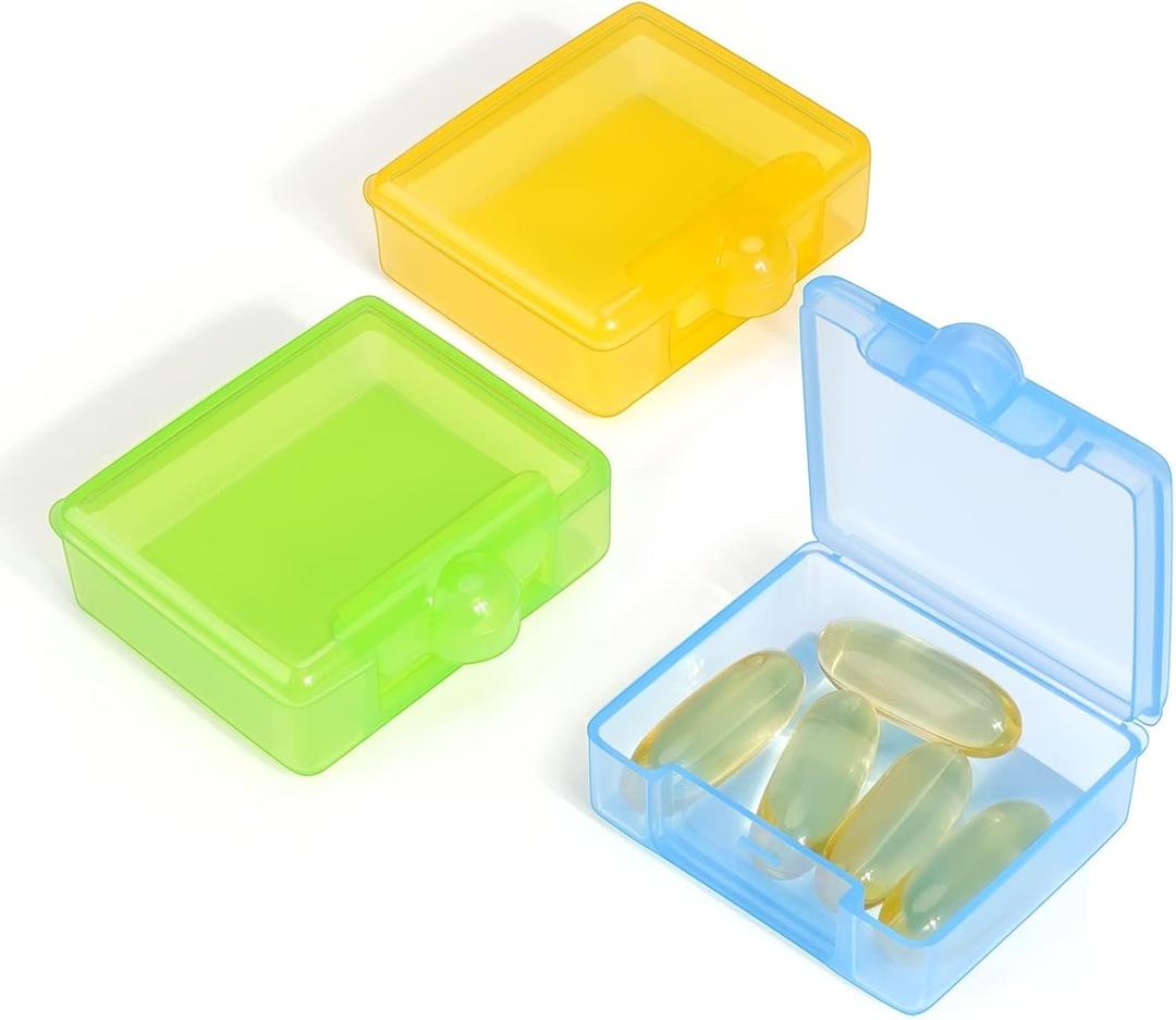 Opret Small Pill Box (3 Pcs), Square Pill Case Portable for Pocket Purse Travel Medicine Storage Container for Tablets Vitamin Fish Oils Earplug Case