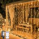 JMEXSUSS 900 LED Outdoor Curtain Lights, 9.5x29.5ft Christmas Lights Plug in with Remote, Twinkle Hanging String Light for Bedroom Wall Wedding Backdrop Window Gazebo Decor, Warm White