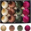 12 Pcs Velvet Christmas Ornaments Set - Burgundy Green Coffee Brown Large Shatterproof Christmas Tree Decorations, 3.15 Inch Multicolor Velvet Balls for Xmas Tree, Home, and Party Decor
