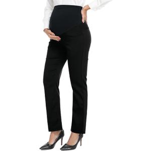PACBREEZE Women's Maternity Pants for Work Over-Bump Pregnancy Casual Stretchy Straight Dress Pants with Pockets (XX-Large, 01 Update Black)