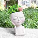 Large Face Flower Pot Head Planter for Indoor and Outdoor Cute Plant Pots with Drainage Hole Resin Cactus Plant Holder Succulent Pots for DIY (White)