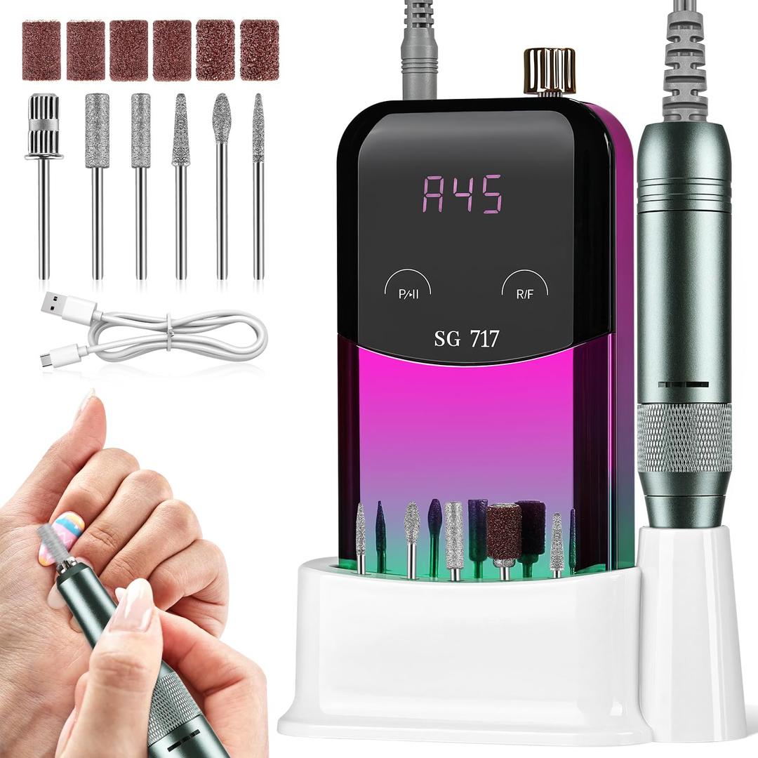 JEWHITENY Portable Nail Drill SG717 Electric Nail File,45000RPM Professional Rechargeable Nail E-File Machine for Acrylic Gel Nails,Remove Nail Gel Polish(Purple)