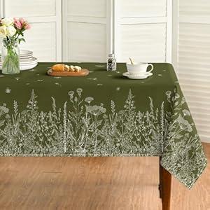 Horaldaily Spring Summer Tablecloth 60×60 Inch Square, Wild Flowers Floral Moss Green Washable Seasonal Table Cover for Party Picnic Dinner Decor