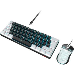 RedThunder 60% Gaming Keyboard and Mouse Combo, Ultra-Compact 61-Key RGB Backlit Mini Keyboard, Lightweight 7200 DPI Honeycomb Optical Mouse, RGB Wired Gaming Set for PC PS5 Xbox Gamer(Black-White)