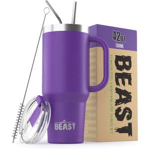 Beast 42 oz Tumbler Stainless Steel Vacuum Insulated Coffee Ice Cup Double Wall Travel Flask (Deep Purple)