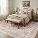 5x7 Area Rugs for Living Room: Washable Rugs Vintage Floral Carpet for Bedroom Office Dining Room Nursery, Non Slip Stain Resistant Soft Thin Retro Rug, Pink