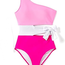 PATPAT Swimsuit Shoulder Cutout Colorblock Bathing Suits One Piece Swimwear Medium