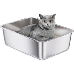 Stainless Steel Litter Box, 18"x14"x6"(Height) Medium Metal Cat Litter Box Easy Clean, Non Stick Litterbox No Smell for Cats or Kitty, Rabbits (Medium (17.7"x13.7"x6"))