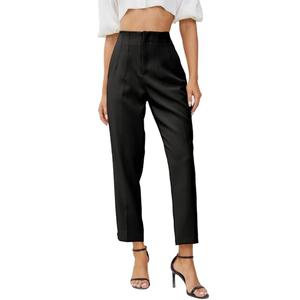 JEAAMKSSER Women's High Waisted Business Trousers Straight Leg Pleated Office Slacks Pants Black  XL