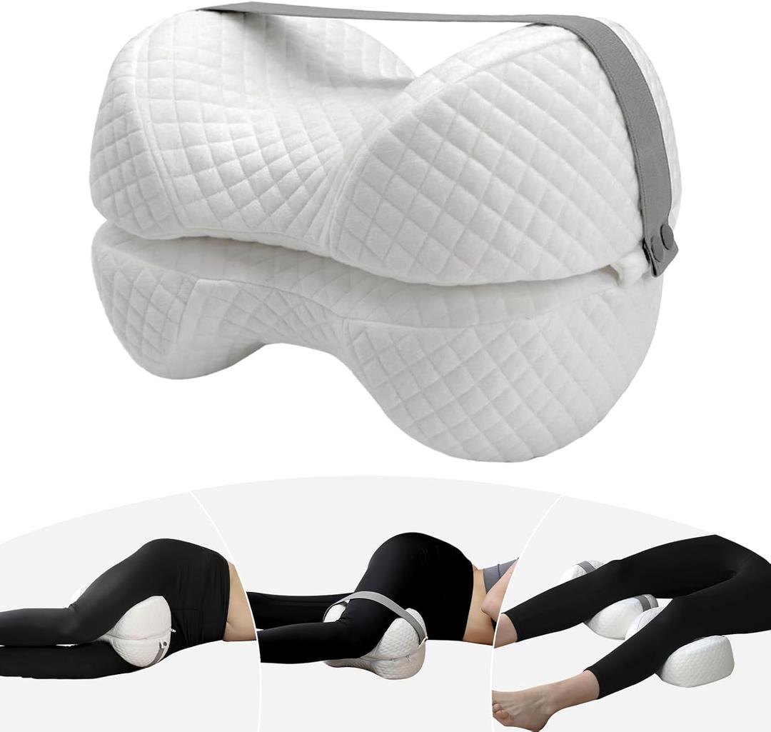 Knee Pillow for Side Sleepers Hip-Pain - Muti Memory Foam Leg Pillow for Side Sleeping, Support Between Legs, Soothing and Relief for Sciatica, Back, Knees & Joints Pain (White)