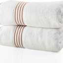 Bath Towels - 2PC 500GSM 100% Cotton Towel Set - 35x70in Extra Large Quick Drying Bath Towels - Absorbent Bath Sheets for Bathroom by Lavish Home (White/ Beige)