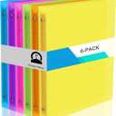 Fulmoon 6 Pack Plastic 3 Ring Binder Assorted Colors Economy Flexible Round Ring Presentation Binders with Pocket for Office School Meeting(1 Inch,Clear)