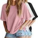 Riyiper 3 Pack Women's Oversized T-Shirt Half Sleeve Summer Tees Casual Loose Fit Crew Neck Basic Tops (Black, White, Pink)