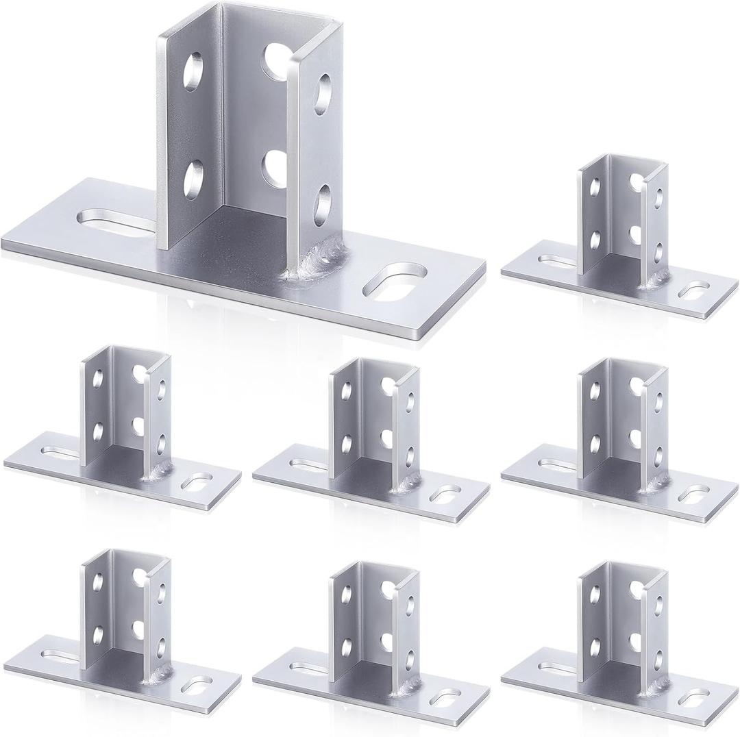 Blulu 8 Pcs 2 Slotted Hole U Post Base Strut Mount for 1-5/8 Square Single Channel Carbon Steel Q235B, Ground Floors Universal Fence Post Base Sign for Rack Mount Track System