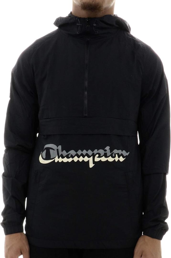 Champion mens Anorak Windbreaker (Medium, Black W/Shadow Script)