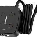 6 Ft Surge Protector Power Strip - 8 Widely Outlets with 4 USB Ports, 3 Side Outlet Extender with 6 Feet Extension Cord, Flat Plug, Wall Mount, Desk USB Charging Station, ETL,Black