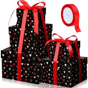 Geyoga 5 Pcs Birthday Gift Boxes Square Nesting Boxes with Lids Square Box 5 Assorted Sizes Stackable Gift Box for Birthday Valentine's Day Wedding Party Present Packaging