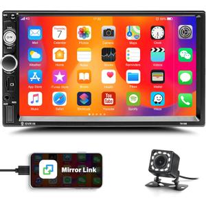 Double Din Bluetooth Car Stereo 7 Inch Car MP5 Player Digital Touch Screen Display Multimedia FM Radio Receiver USB/AUX in/SD in 2 Din Autoradio Phone Mirror Link Support Backup Camera+Remote Control