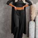 Fessceruna Womens 3 Piece Lounge Sets Pajamas Knit Long Sleeve Cardigan Crop Top Wide Leg Pants Loungewear Set (Black, M)