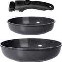GiPP Ceramic Non Stick Frying Pans Set Removable Handle, Dishwasher & Oven Safe Nonstick Skillets with Detachable Handle, Healthy Cooking Compatible with All Stovetops, PFOA Free, RV Cookware set (Dark Gray)