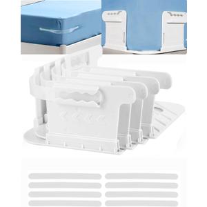 Sheet Holders for Bed Corners, 4 Sets with 8 Plastic Fasteners Lock Strips Keep Sheets Firm & Tight, Secure Fitted Sheet Holder for Corner, Durable Bedding Clips (White)