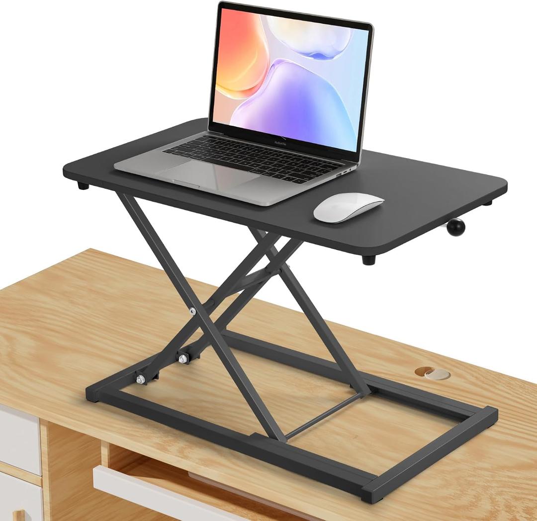 6 Fixed Height Levels Standing Desk Converter, Sit-to-Stand Desk, 23.6" x 13.4" Surface, Supports 33 lbs, Max Height 15.2"  Great for Monitors and Laptops (Black)