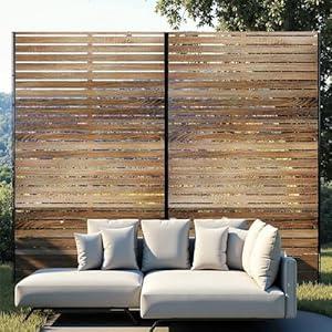GarveeLife Metal Privacy Screen 72" h x 47" w, Outdoor Privacy Screens and Panels, Freestanding Decorative Fence for Patio Lawn Garden Deck Balcony, 3-Panel with Stand for Outdoor & Indoor Use
