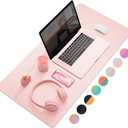 YSAGI Dual-Sided Desk Pad Protector, Desk Mat with Non-Slip - Waterproof PU Leather Office Desk Blotter for Mouse, Keyboard, Writing,31.5" x 15.7",Pink