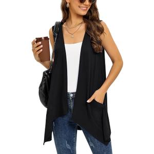 Veryoung Women's Lightweight Cardigan Casual Soft Long Sleeve Floral Knit Cardigans with Pockets High Low Hem Draped Duster (Black, XXXL)