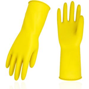Vgo 1-Pair Reusable Household Gloves, Rubber Dishwashing gloves, Extra Thickness, Long Sleeves, Kitchen Cleaning, Working, Painting, Gardening, Pet Care (Size M, Yellow, HH4601)