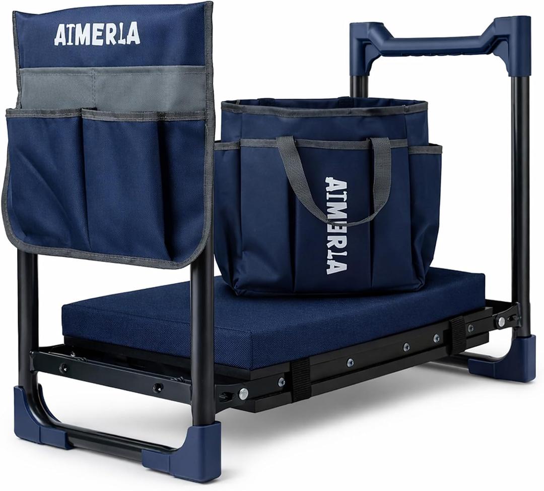 Aimerla K7 Foldable Garden Kneeler Seat, Upgraded Anti-Slip Base, 350LBS Capacity, 10.2" Wide EVA Pad & Detachable Cloud Cushion, 2-in-1 Kneeler Bench for Seniors, Gardening Gifts for Parents