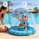 Verdenu Baby Splash Pad, Baby Pool Float with Canopy, Splash Pad with Backrest & Stackable Rings for Toddlers, Summer Outdoor Water Play Toys for Boys Girls