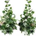 Ling's Moment 41.0" Tall Free-Standing Wedding Aisle Artificial Flowers for Ceremony Decor, 2PCS Emerald & Gold Walkway Fake Floral, Spring Faux Rose Altar Arch Arrangement Decorations Outdoor