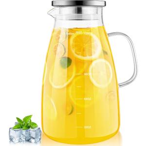 Aofmee 1 Gallon Glass Pitcher with Lid and Handle, 128oz Glass Water Pitcher, Dishwasher-safe Refrigerator-friendly Borosilicate Carafe, Large Jug for Iced Tea, Coffee, Juice, Milk, Homemade Beverage