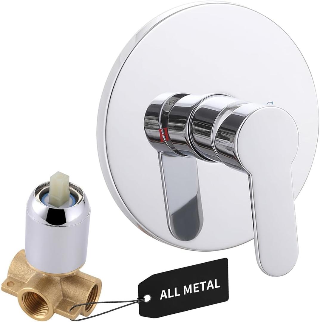 Shower Valve Handle Trim Kit Rough-in Control Valve, Chrome Wall Mount Rough-in Single Function Valve, NPT1/2 Female Thread, Bathroom Fixture, 1 Way