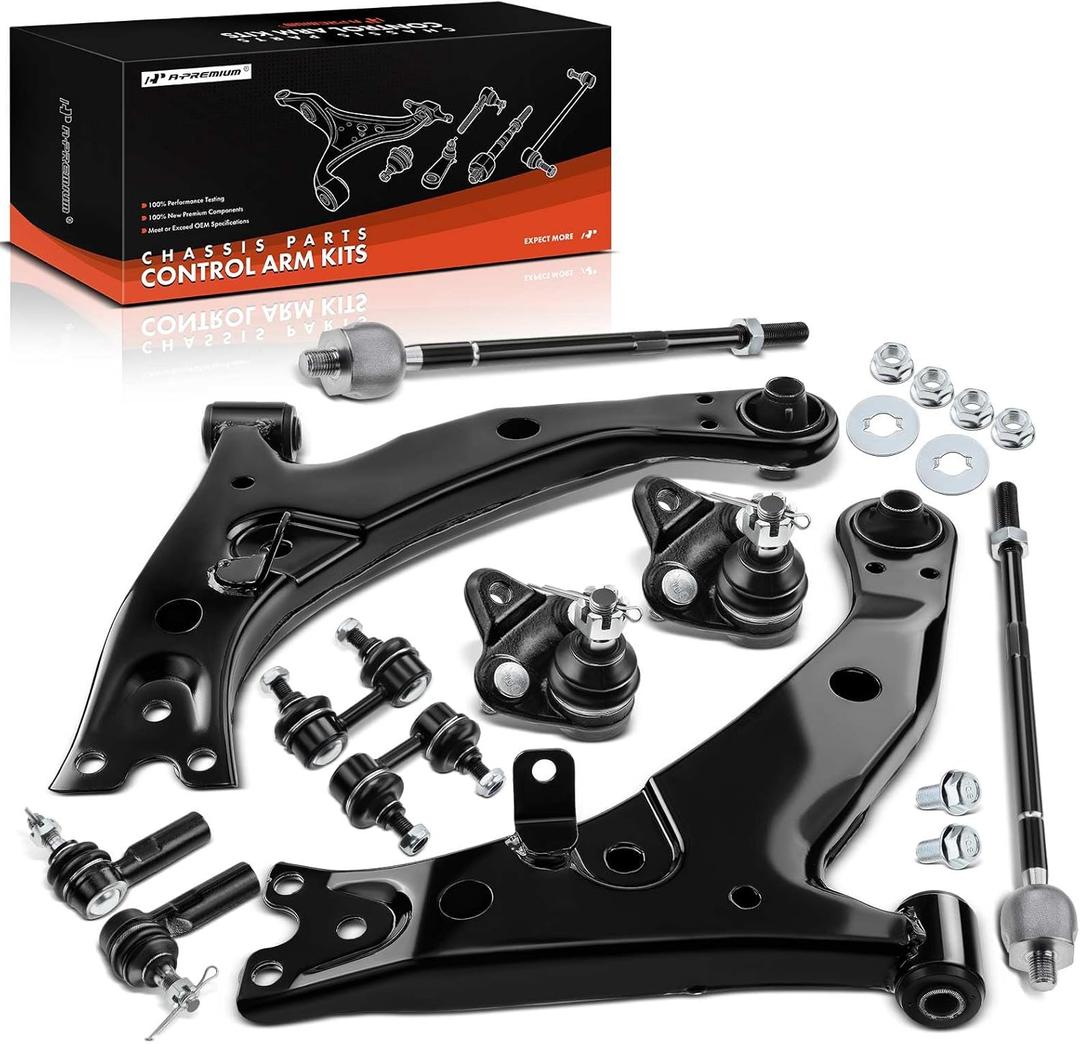 A-Premium Set of 10, Front Lower Control Arm, Sway Bar Link, Lower Ball Joint, Inner Outer Tie Rod End, Compatible with Toyota Corolla 1996-2002