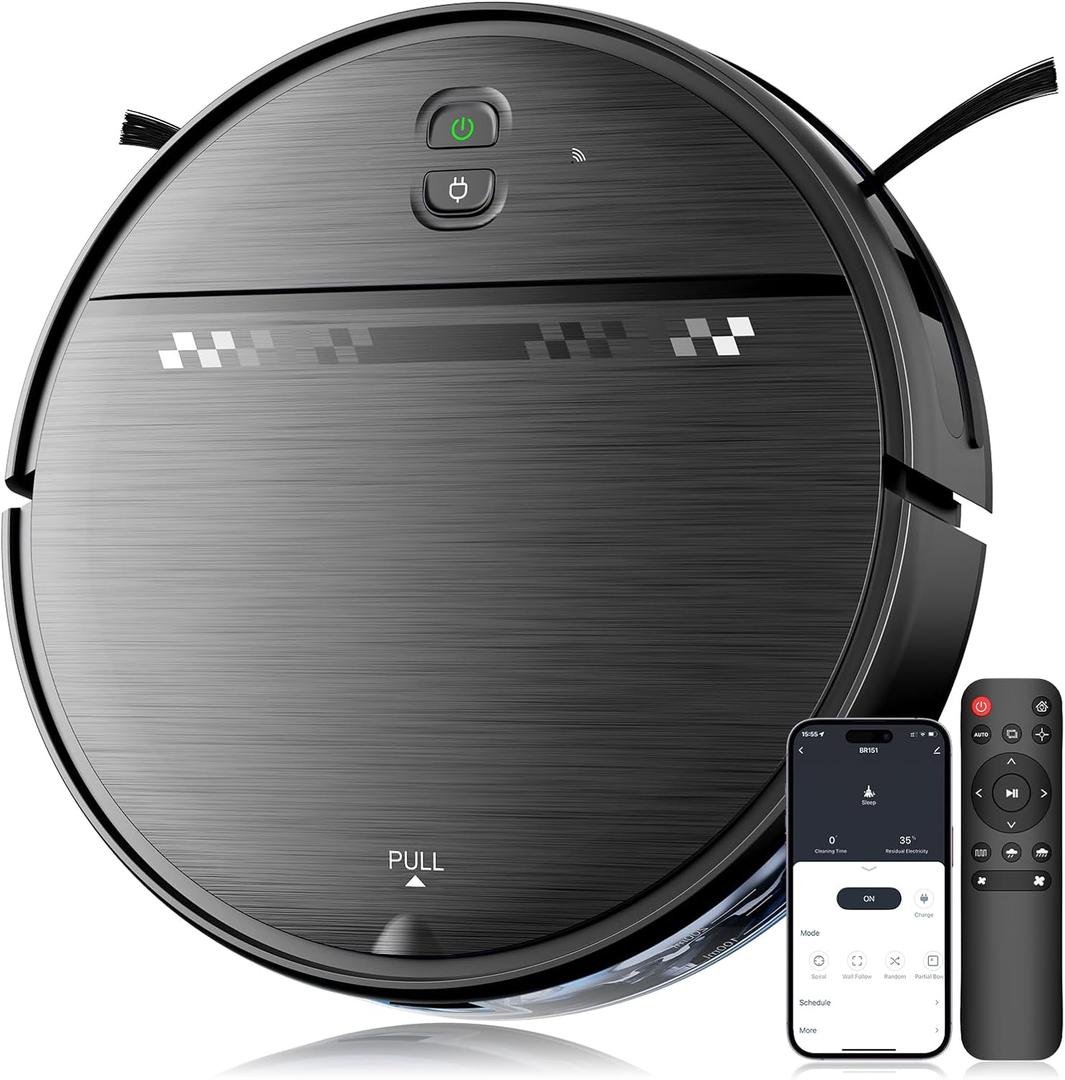 MANVN Robot Vacuum and Mop Combo for Pet Hair, Robotic Vacuum for Hard Floors and Carpets, 2.87'' Ultra-Slim, with 3D Obstacle Avoidance, Wi-Fi/App/Voice Controlled, Self-Charging, Gray