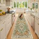 Area Rugs 2'x10' Washable Non-Slip, Floral Vintage Distress Print Pattern Medallion Carpet for Living Room Bedroom Dining Room, Brick Red Rust Neutral Brown Burnt Orange Green