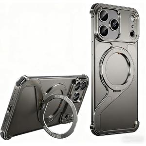 for iPhone 17/16/15/14/13promax Mobile Phone Case Creative Skeleton Z-Shaped Anti-Fall Heat Dissipation Metal Frameless Magnetic Bracket (Original Color, iPhone 16 Pro Max)