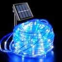 JMEXSUSS 200 LED Solar Rope Lights for Christmas Decor, 72ft IP 65 Outdoor Waterproof Christmas Rope Lights with 8 Modes, Blue and White Solar Christmas Lights for Fence Yard Walkway Christmas