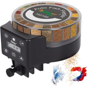 hygger Automatic Fish Feeder for Aquarium: Auto Fish Food Dispenser with LED Display & Timer, Aquarium Vacation Feeder with 3 AA Batteries for Betta Turtle Goldfish (20-Meal)